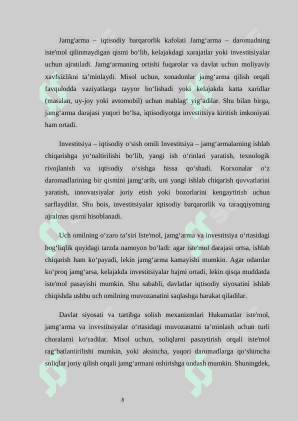Iste'mol jamg'arma va investitsiyalar 8