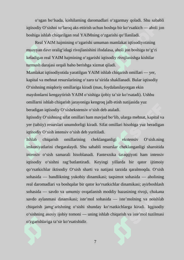 Mavzu : Iqtisodiy o’sish omillari va tiplari 7