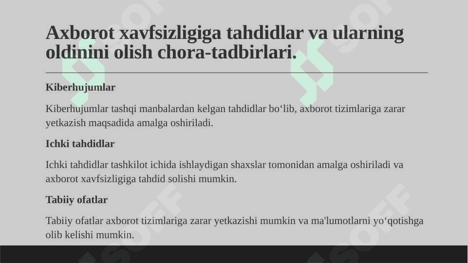Axborot xavfsizligini ta'minlashning o'ziga xos xususiyatlari 5