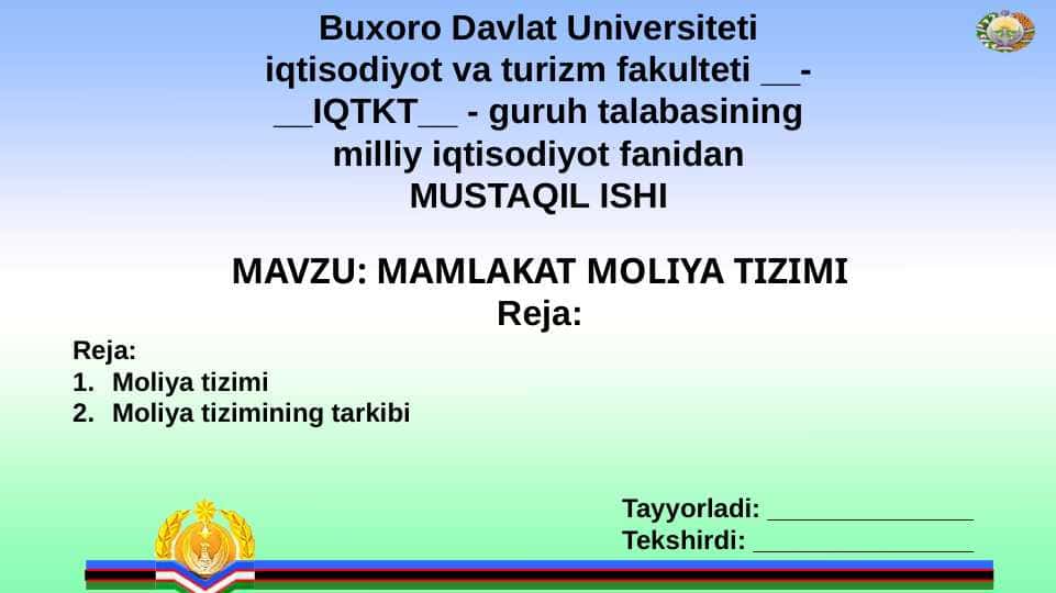 MAMLAKAT MOLIYA TIZIMI
