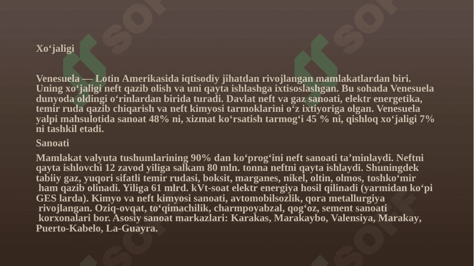 Venesuela Davlatining Sanoat Iqtisodiyoti Tahlili 3