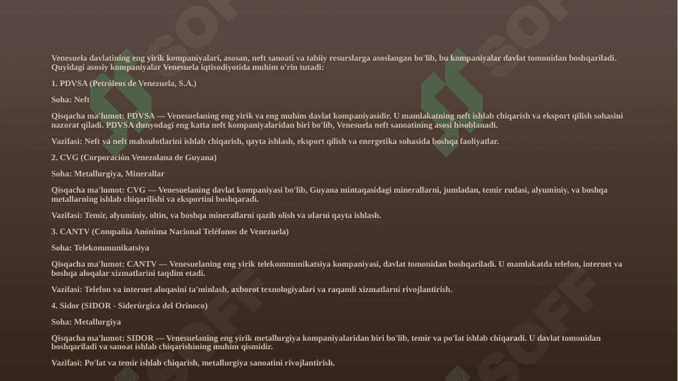 Venesuela Davlatining Sanoat Iqtisodiyoti Tahlili 8