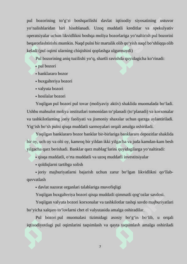 PUL BOZORINING IQTISODIY MOHIYATI 6