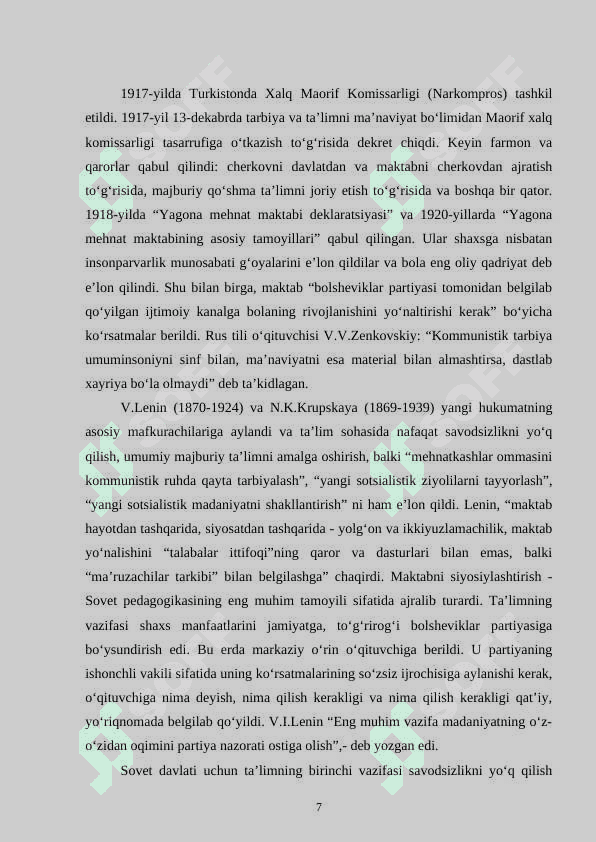 OʻZBEKISTON SOVET HUKMRONLIGI DAVRIDA XALQ TA’LIMI MUASSASALARI TARIXI 7