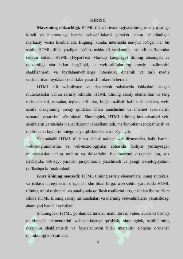 HTML TILIGA KIRISH, UNING ASOSIY ELEMENTLARI, TENG TUSHUNCHASI 2