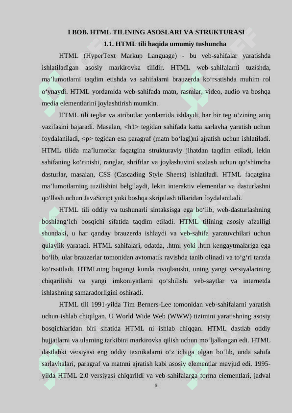 HTML TILIGA KIRISH, UNING ASOSIY ELEMENTLARI, TENG TUSHUNCHASI 4
