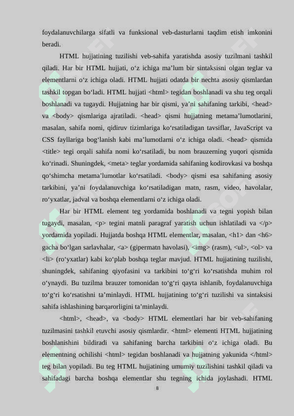 HTML TILIGA KIRISH, UNING ASOSIY ELEMENTLARI, TENG TUSHUNCHASI 7