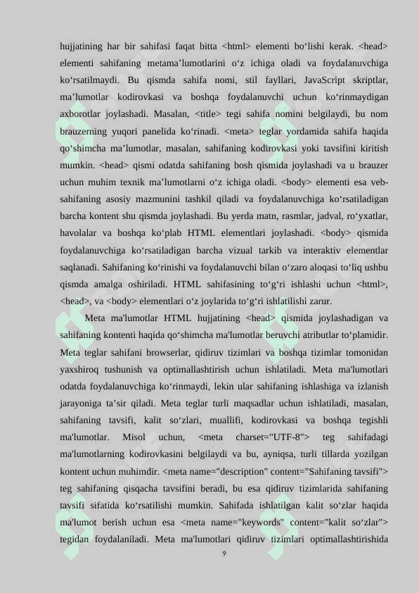 HTML TILIGA KIRISH, UNING ASOSIY ELEMENTLARI, TENG TUSHUNCHASI 8