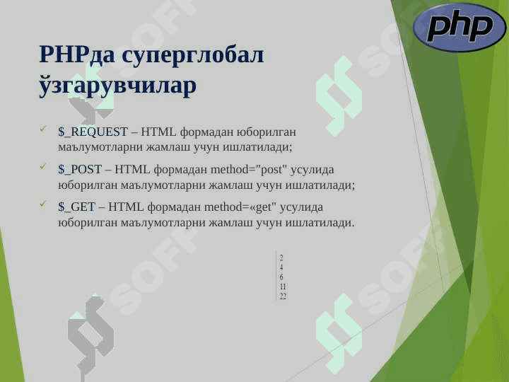 PHPda global o’zgaruvchilar 6