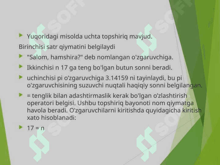 Python dasturlash tili, o‘zgaruvchilar va amallarPython dasturlash tili, o‘zgaruvchilar va amallar 3