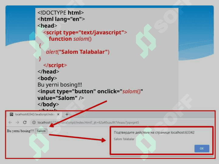 JavaScript асослари. JavaScript сценарийларини HTML-хужжат билан боғлаш. Ўзгарувчилар. Маълумотлар турлари. Массивлар. Операторлар 7