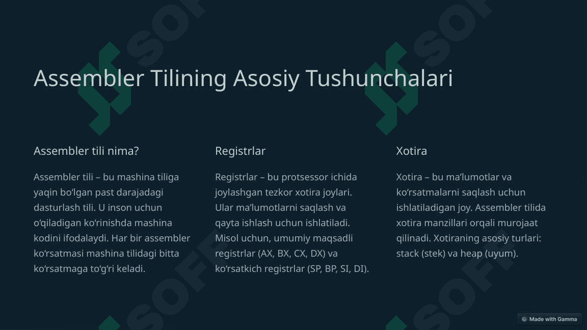 Assembler Tilida Operatorlarning Formatlari va Qo‘llanilishi 3