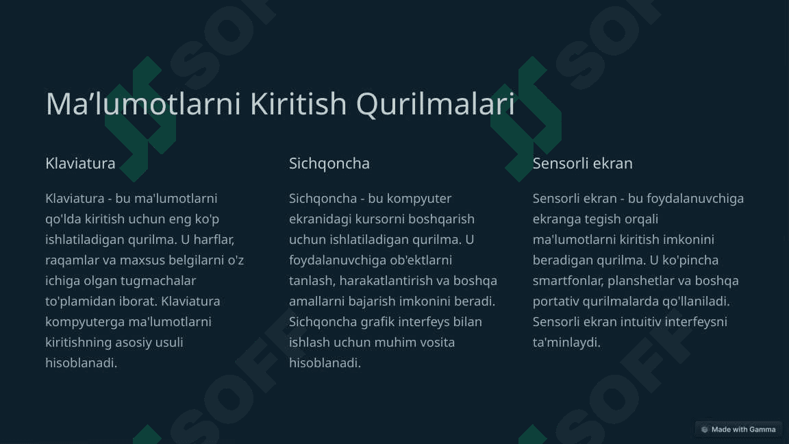 Malumotlarni Kompyuterga Kiritish Chiqarishni Tashkil Etish 3