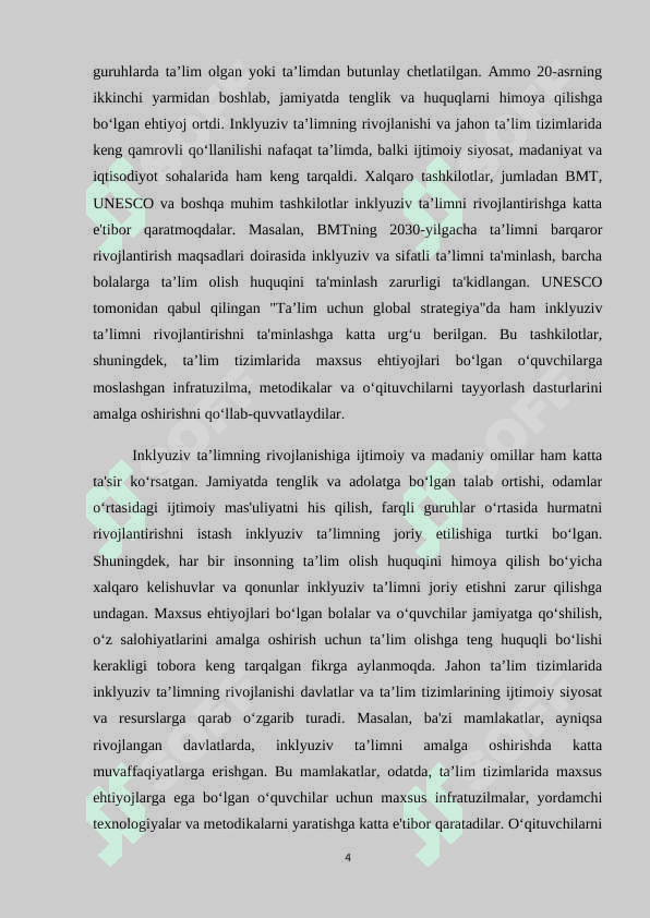 Inklyuziv taʼlimning butun jahonda eʼtirof etilishining mohiyati va bu taʼlim tizimining hamma uchun ochiqligi M.docx 4