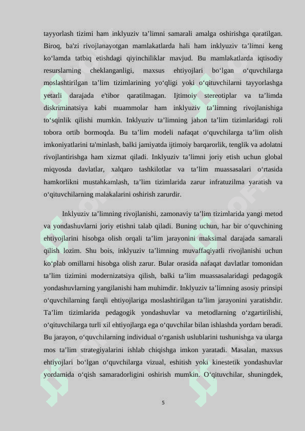 Inklyuziv taʼlimning butun jahonda eʼtirof etilishining mohiyati va bu taʼlim tizimining hamma uchun ochiqligi M.docx 5