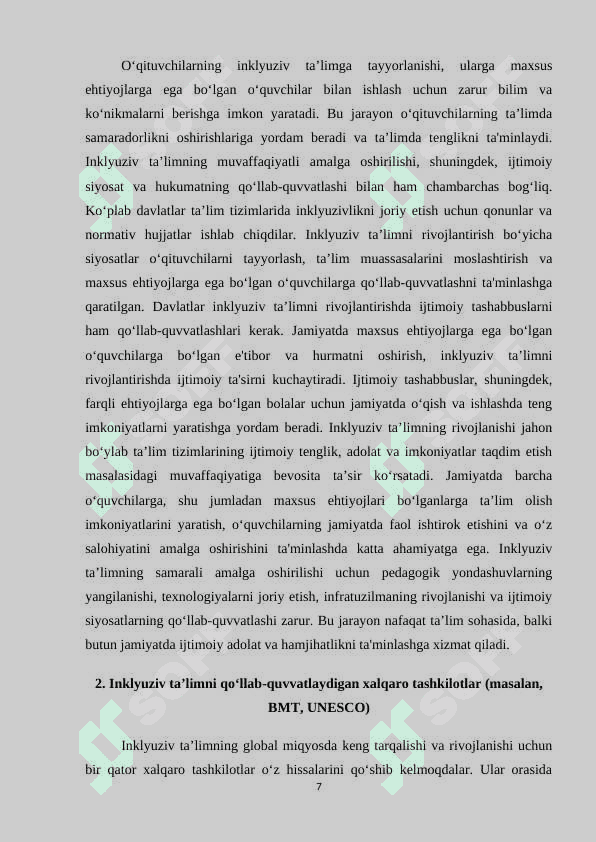 Inklyuziv taʼlimning butun jahonda eʼtirof etilishining mohiyati va bu taʼlim tizimining hamma uchun ochiqligi M.docx 7