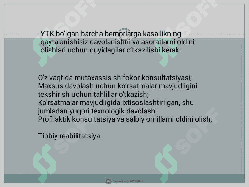 Yurak qon tomir tizimi kasalliklari
bilan kasallangan bemorlarni
parvarishi va kuzatish. Arterial
gipertenziya, yurak va tomir
yetishmovchiliklari haqida tushuncha 8