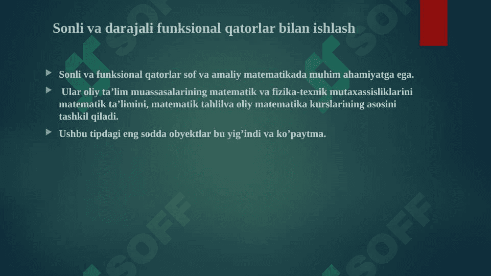 Matematik paketlarda sonli usullarni qo’llash asosida amaliy masalalarni yechish, yuqori darajali tenglamalarni sonli usullar asosida hisoblash 2