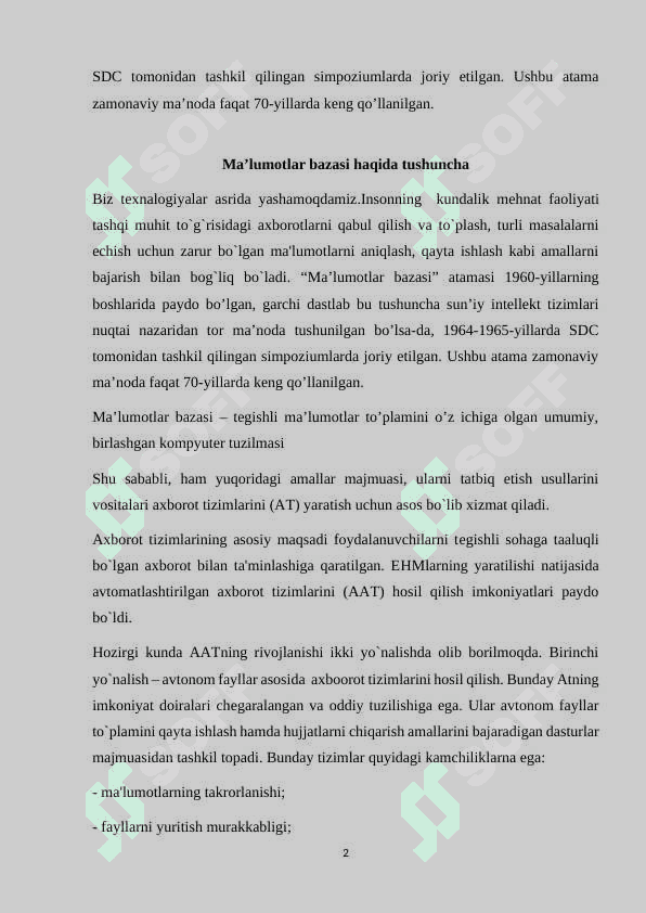 Supermarket ma’lumotlar bazasini loyihalash mavzusida 2