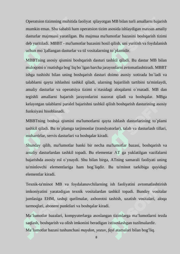 Supermarket ma’lumotlar bazasini loyihalash mavzusida 8