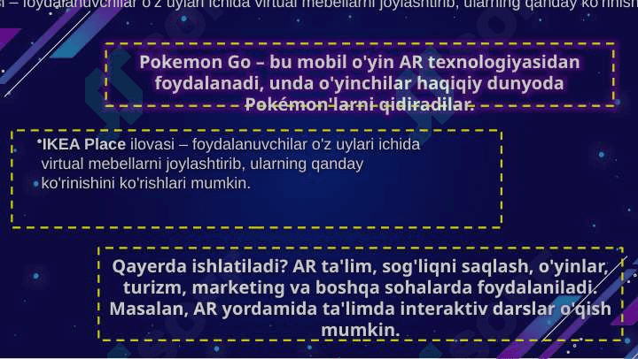 “AR VA VR”  texnologiyalari(Virtual reallik va toʻldirilgan reallik texnologiyalari) 3