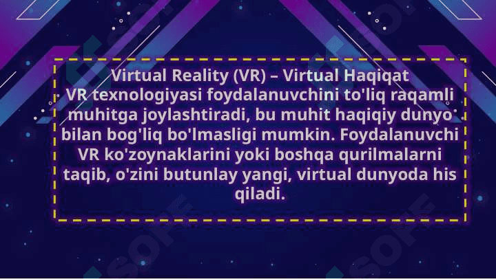 “AR VA VR”  texnologiyalari(Virtual reallik va toʻldirilgan reallik texnologiyalari) 4