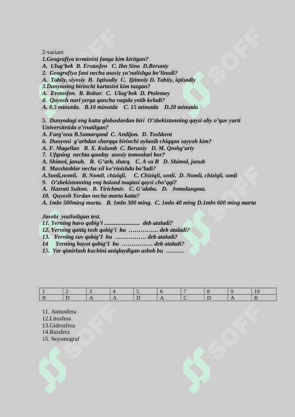 geografiya fanidan testlar to'plami 3