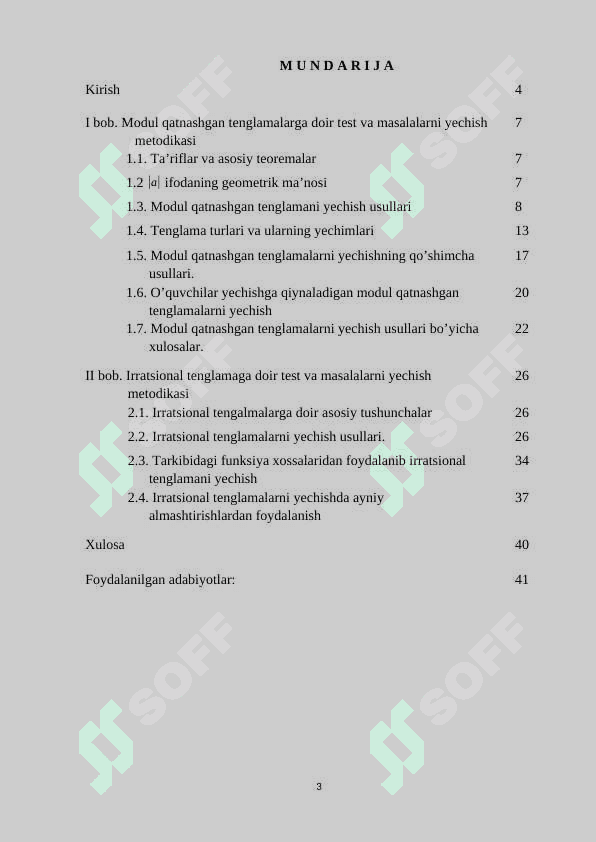Modul qatnashgan va irratsional tenglamalarga doir test va  masalalarni yechish metodikasi 3