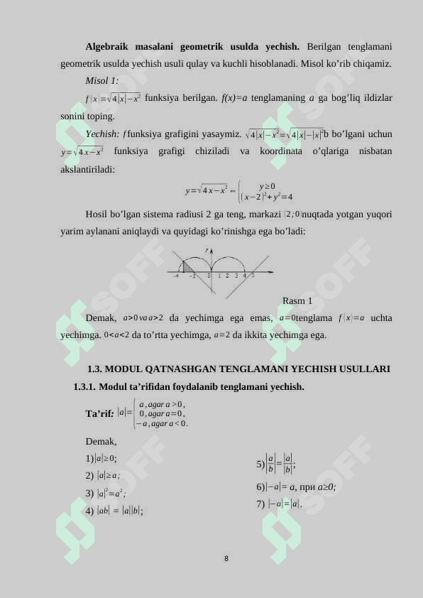 Modul qatnashgan va irratsional tenglamalarga doir test va  masalalarni yechish metodikasi 8