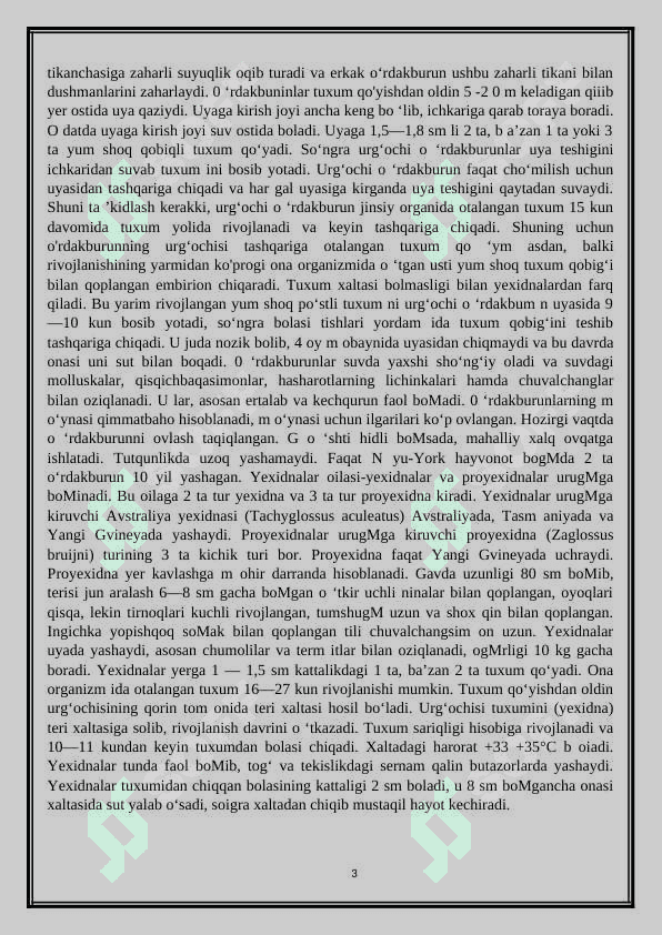 Tuxum qo’yuvchi sutemizuvchilarning hayoti 3