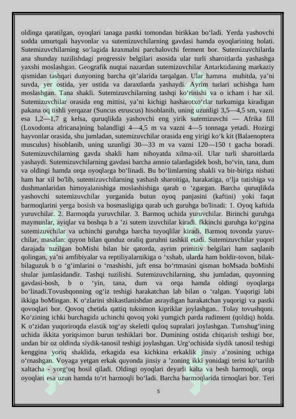 Tuxum qo’yuvchi sutemizuvchilarning hayoti 5