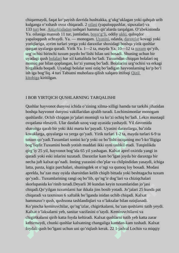 “YIRTQICH QUSHLAR   ULARNING TABIIY SANITARLAR SIFATIDAGI AHAMIYATI 5
