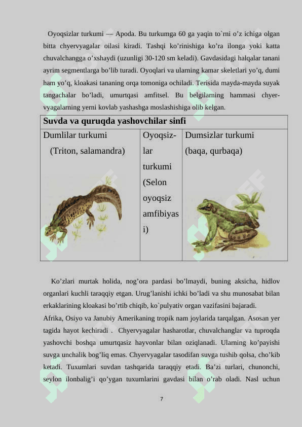 "Suvda hamda quruqlikda yashovchilarning kelib chiqishi va evolutsiyasi 7