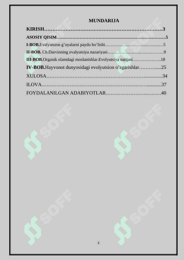 Hayvonlar olamidagi evalutsiyasi 2