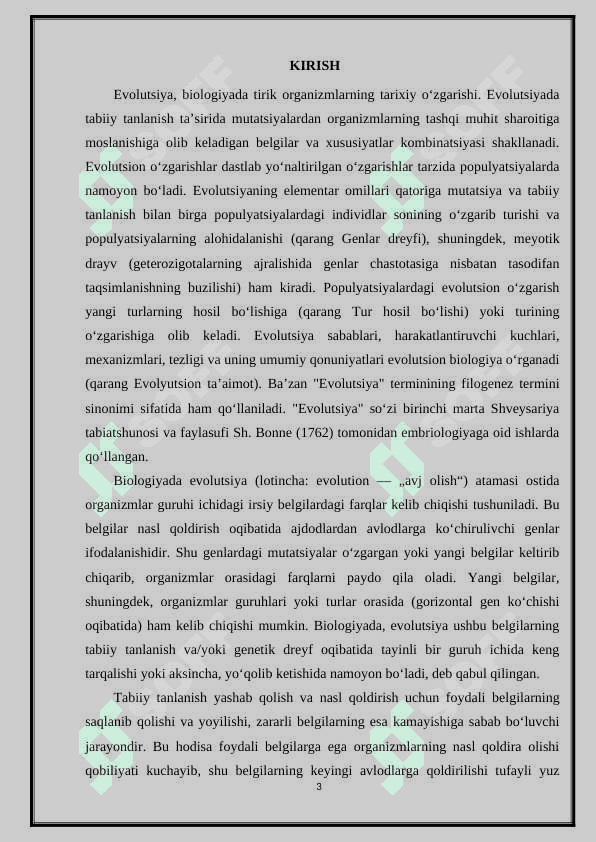 Hayvonlar olamidagi evalutsiyasi 3