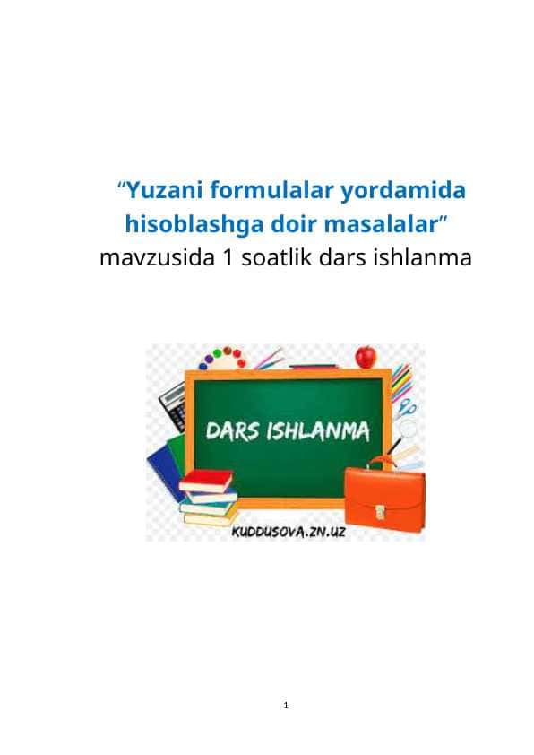 yuzani formulalar yordamida hisoblashga doir masalalar