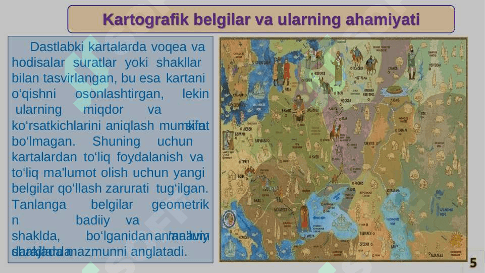 KARTOGRAFIK TASVIRLASH USULLARI. NUQTALI, CHIZIQLI VA MAYDONLI SHARTLI BELGILAR HAQIDA TUSHUNCHA 5