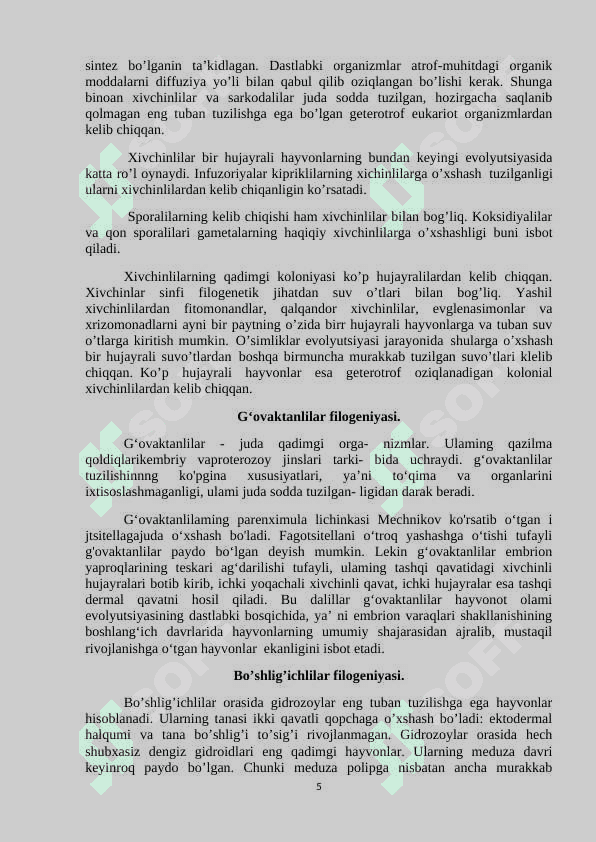 Hayvonot dunyosi evolutsiyasi 5