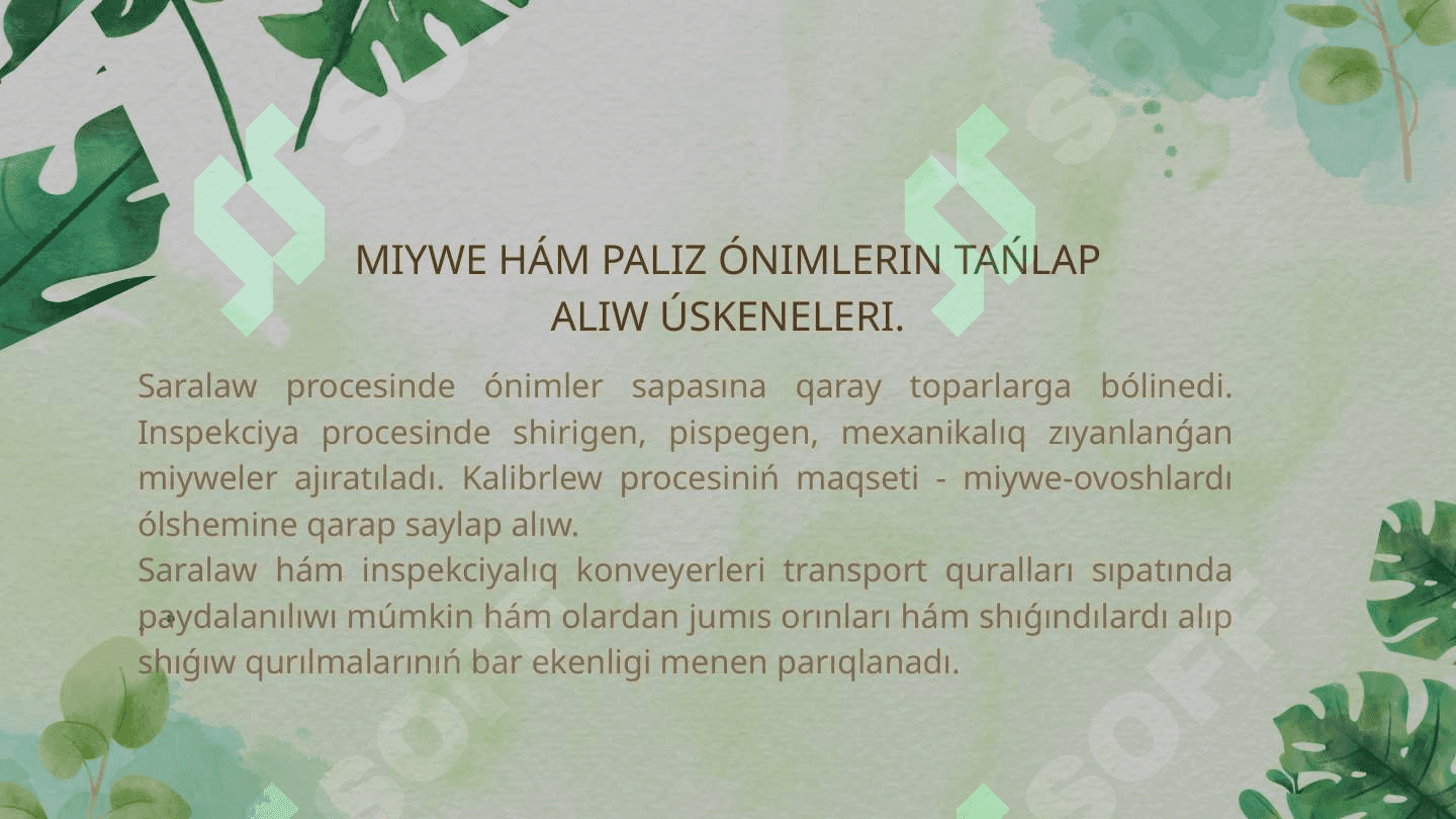 Miywe-baw-baqshalardi sortlaw hám kalibrovkalawda isletiletuǵin texnologiyaliq  úskeneler hám isleytuǵin liniyali texnologiyalar 4