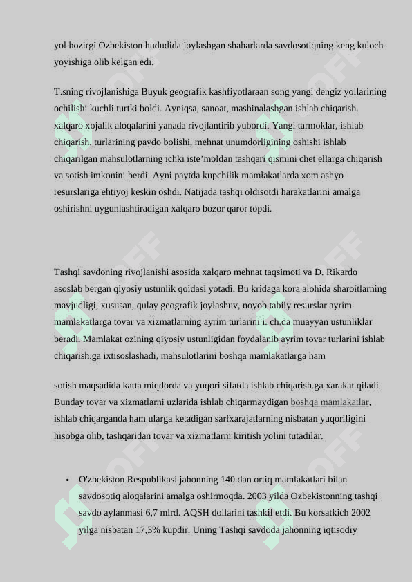O'zbekiston Respublikasining tashqi savdo siyosati 6