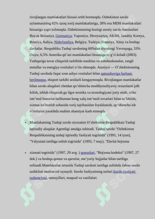 O'zbekiston Respublikasining tashqi savdo siyosati 7