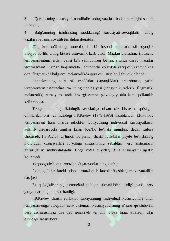 xarakter va uning shakllanishi. Temprament va xarakter tushunchalarining o'zaro bog'liqligi 8