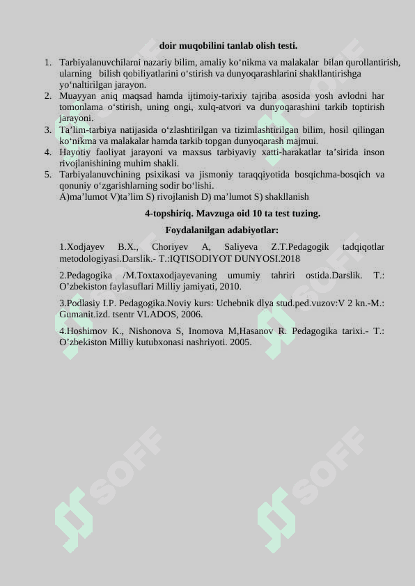 Mavzu:  Boshlang’ich ta’lim pedagogikasining umumiy asoslari 2