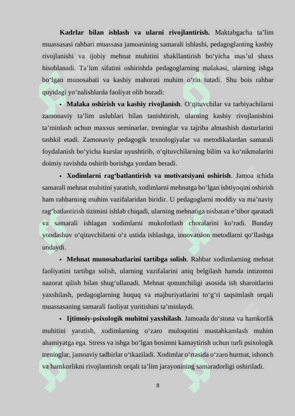 Maktabgacha tarbiya tashkiloti rahbari va uning faoliyati 8
