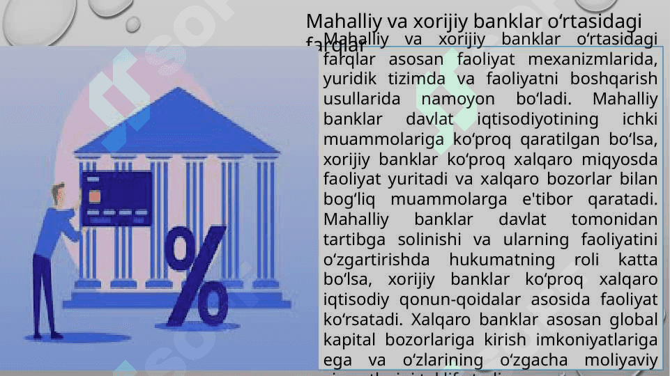 Mahalliy va xorijiy amaliyotda banklarning turlari, ular faoliyatini tashkil etilish xususiyatlari. t.pptx 3