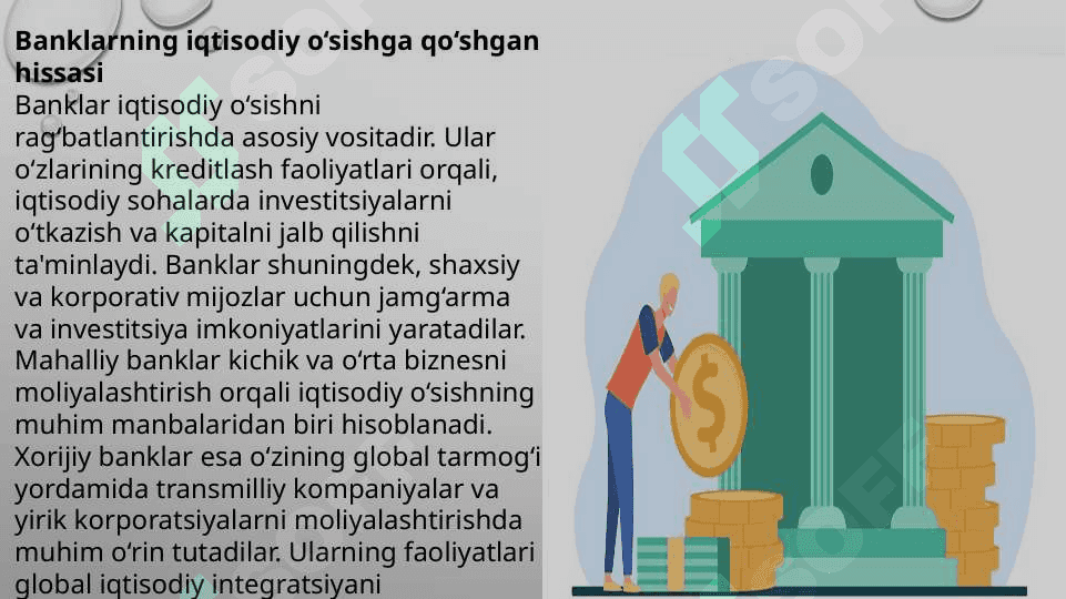 Mahalliy va xorijiy amaliyotda banklarning turlari, ular faoliyatini tashkil etilish xususiyatlari. t.pptx 7