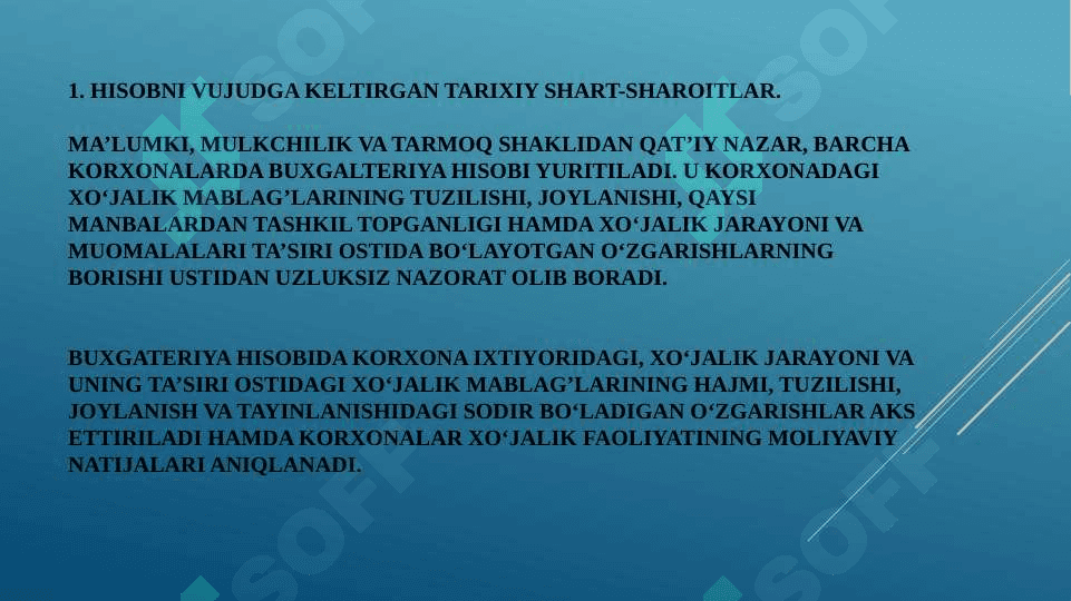 Mavzu: Xo‘jalik hisobining mohiyati va boshqaruv tizimidagi ahamiyati 2