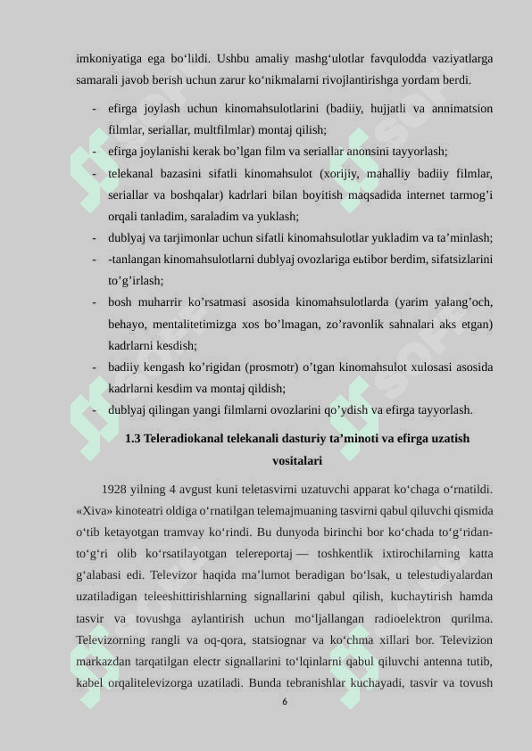 Teleradiokanal amaliyot hisoboti 6