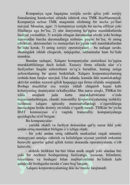 Globallashuv sharoitida transmilliy korporatsiyalar. 2