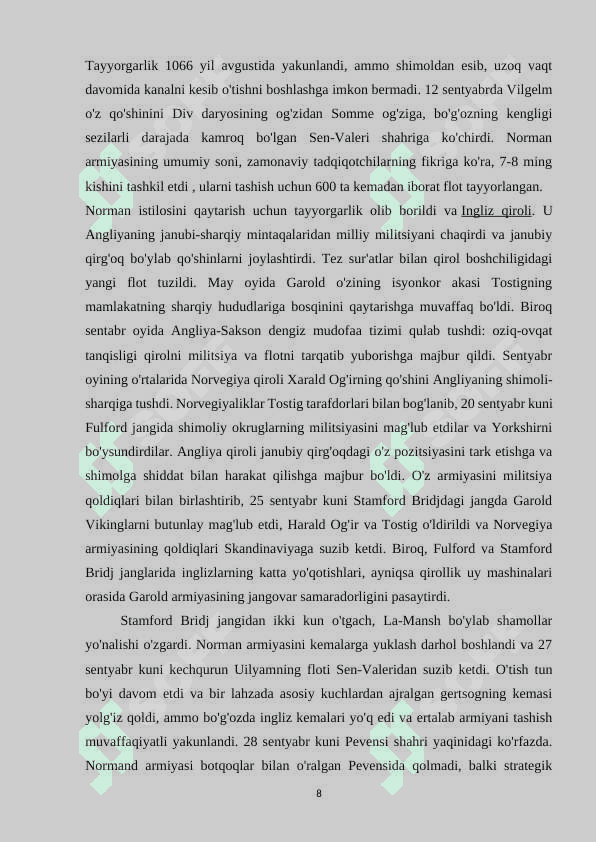 ANGLIYAGA NORMANLARNING HUJUMI VA UNING OQIBATLARI 8